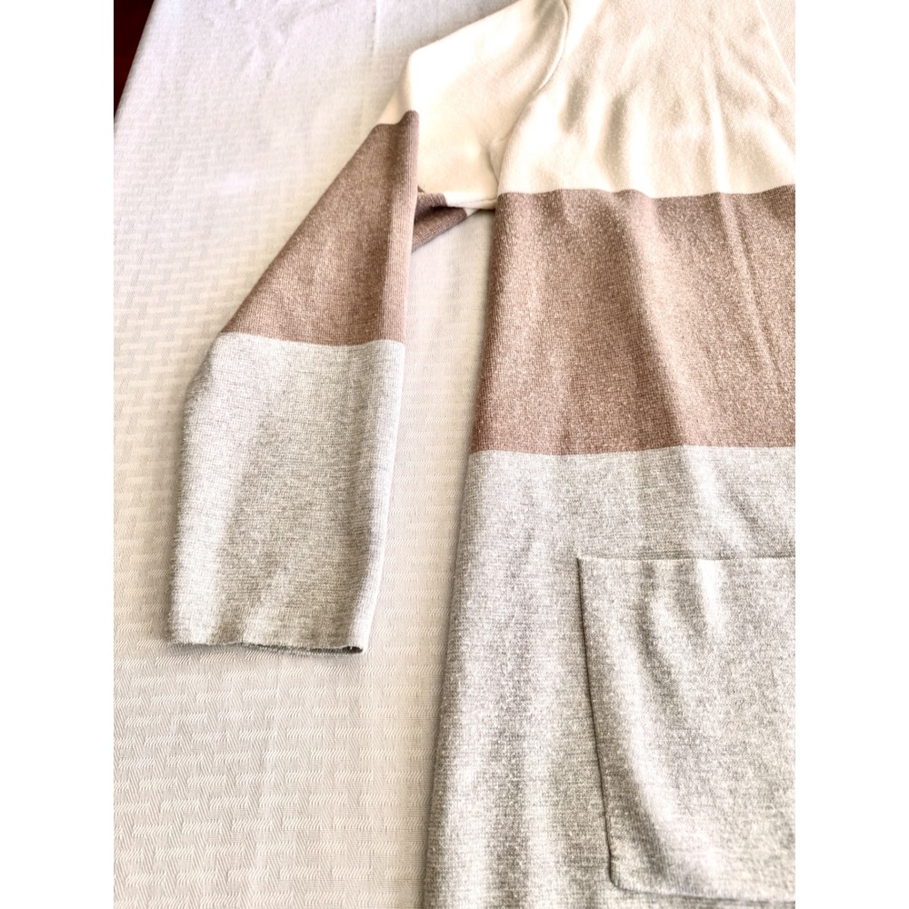 Cyrus Women XL Colorblock Open Front Longline Cardigan Sweater Neutral Boho Grey - Picture 6 of 10